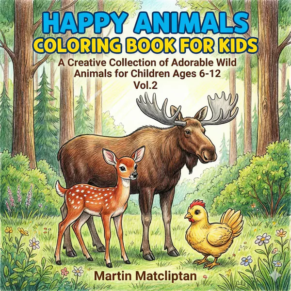 Cover of Happy Animals Coloring Book for Kids Vol. 2.