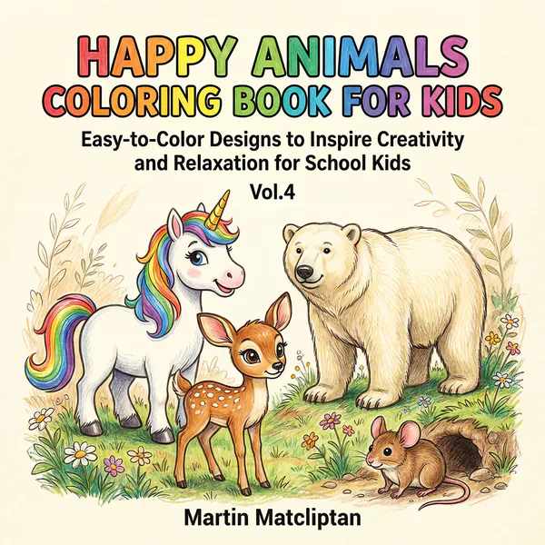 Cover of Happy Animals Coloring Book for Kids Vol. 4.