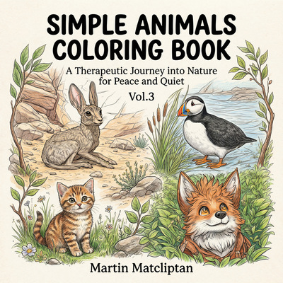 Therapeutic journey into nature with puffin and fox portraits. Intricate art for peace and quiet.