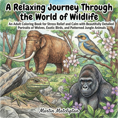 Detailed portraits of a mammoth and gorilla. Patterned jungle animals for adult stress relief.