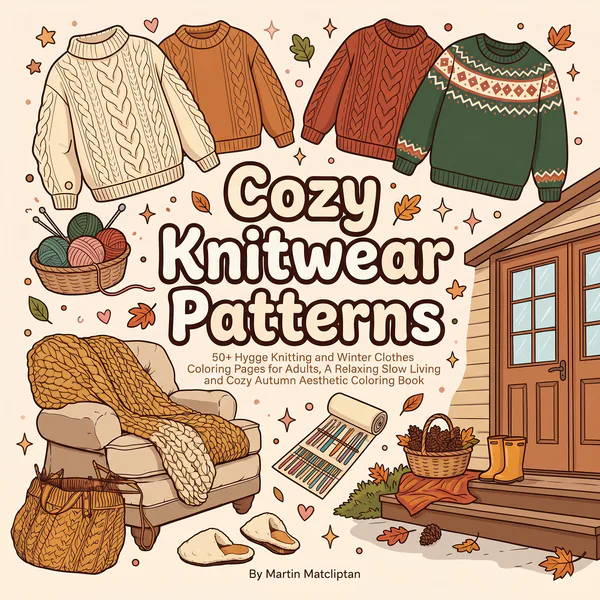 Cover of Cozy Knitwear Patterns Coloring Book.